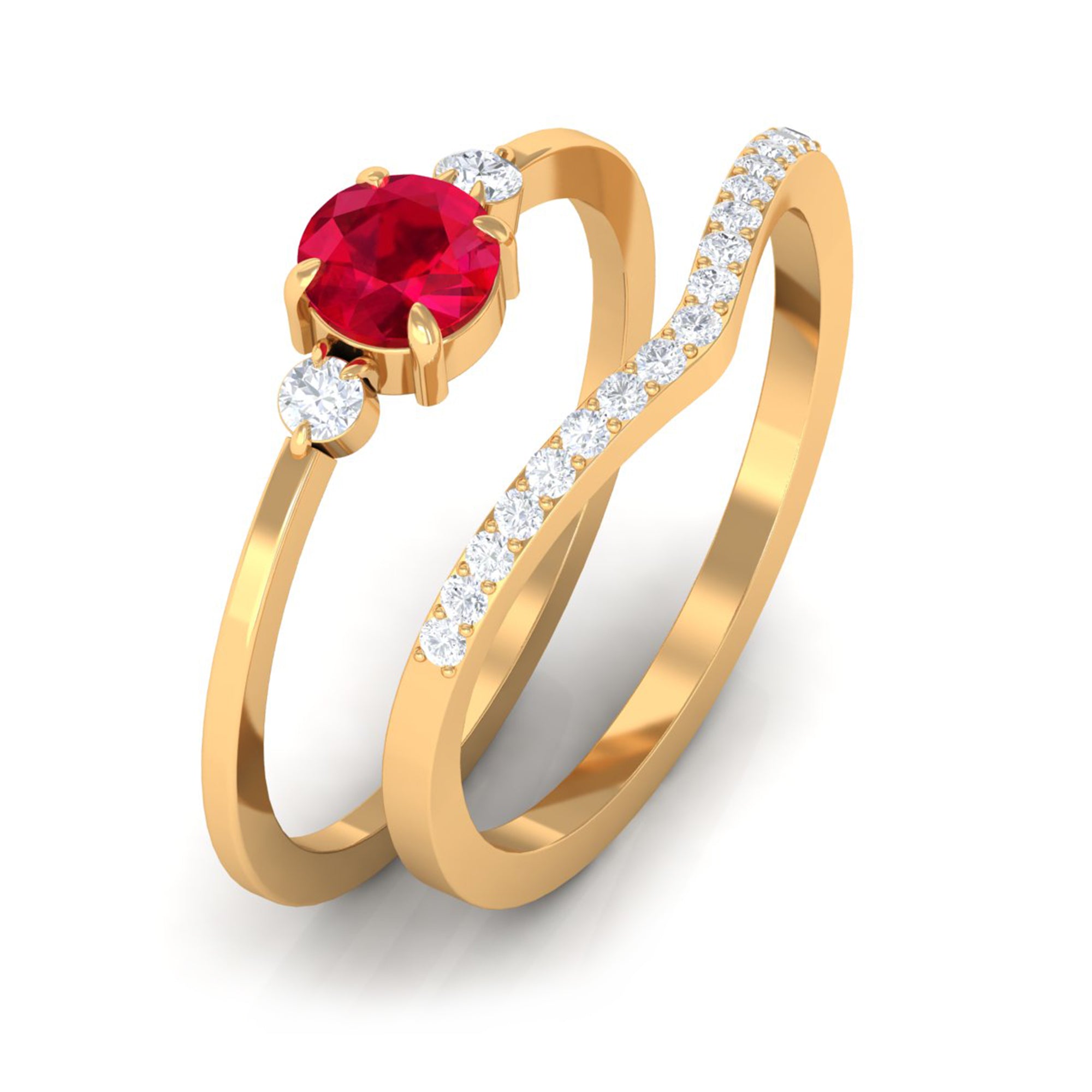 Lab-Created Ruby and Diamond Enhancer Ring Set Lab Created Ruby - ( AAAA ) - Quality - Rosec Jewels