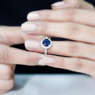 Certified Created Sapphire Halo Engagement Ring With Moissanite Lab Created Blue Sapphire - ( AAAA ) - Quality - Rosec Jewels