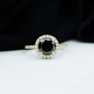 Real Black Spinel Classic Halo Engagement Ring with Diamond Black Spinel - ( AAA ) - Quality - Rosec Jewels