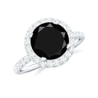 Lab Grown Black Diamond Classic Halo Engagement Ring with Diamond Lab Created Black Diamond - ( AAAA ) - Quality - Rosec Jewels