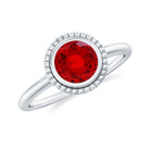 Round Lab-Created Ruby Solitaire Gold Ring in Bezel Setting Lab Created Ruby - ( AAAA ) - Quality - Rosec Jewels