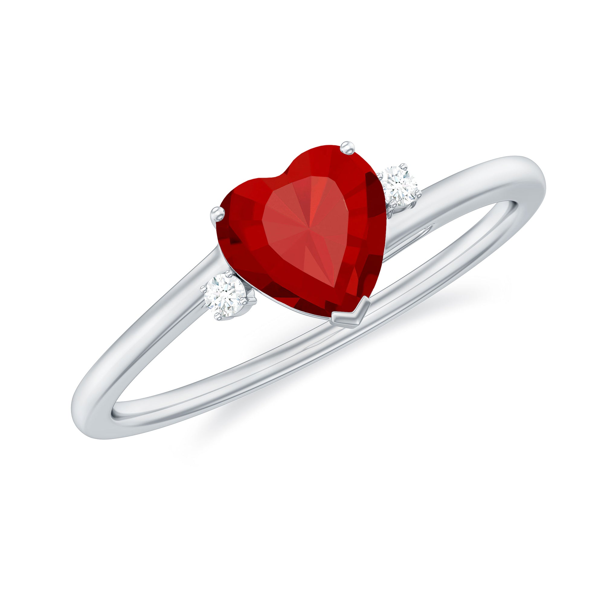 Certified Lab Grown Ruby Heart Solitaire Ring with Diamond Lab Created Ruby - ( AAAA ) - Quality - Rosec Jewels