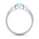 1 CT Aquamarine and Diamond Three Stone Minimal Ring Aquamarine - ( AAA ) - Quality - Rosec Jewels