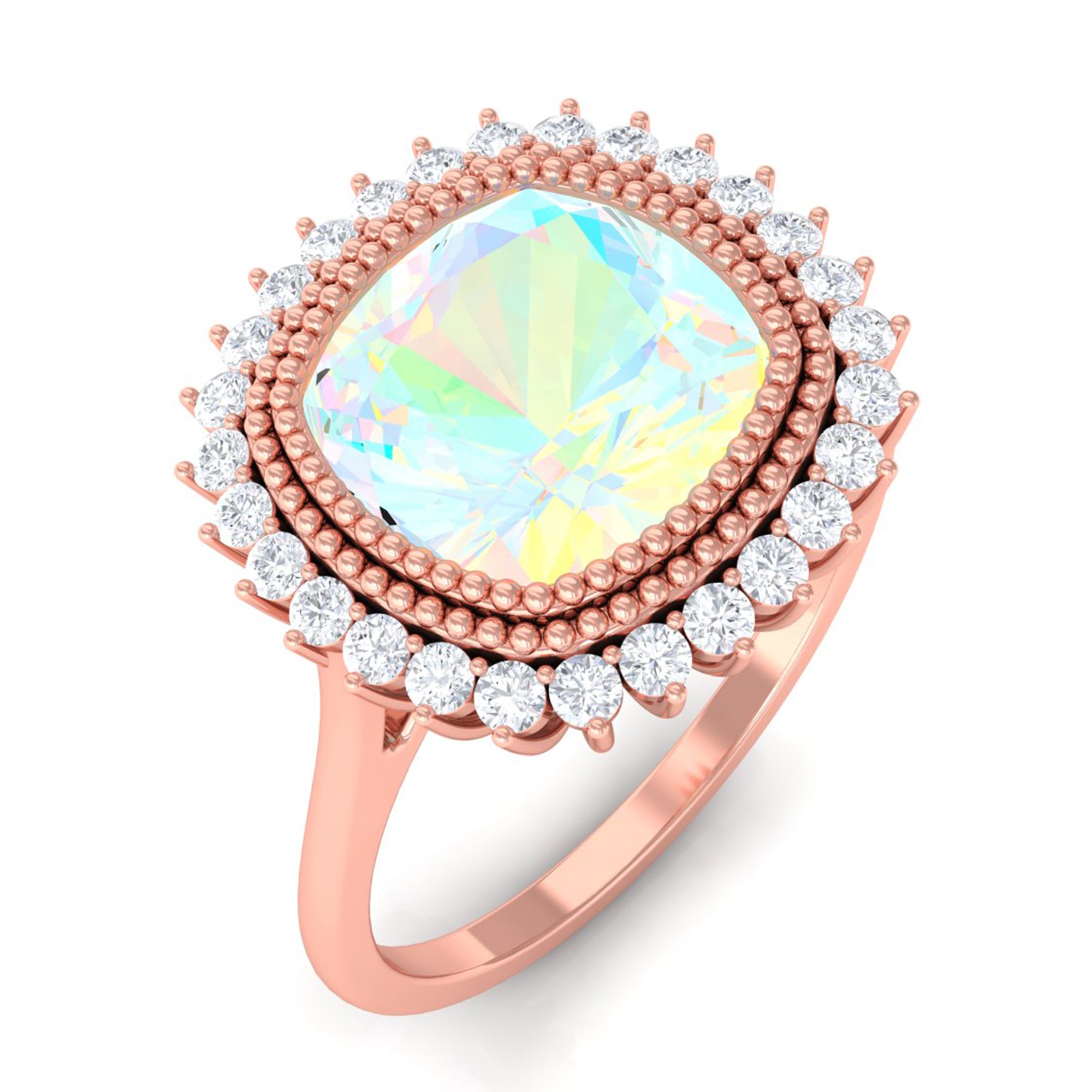 Cushion Cut Ethiopian Opal Statement Engagement Ring with Diamond Halo Ethiopian Opal - ( AAA ) - Quality - Rosec Jewels