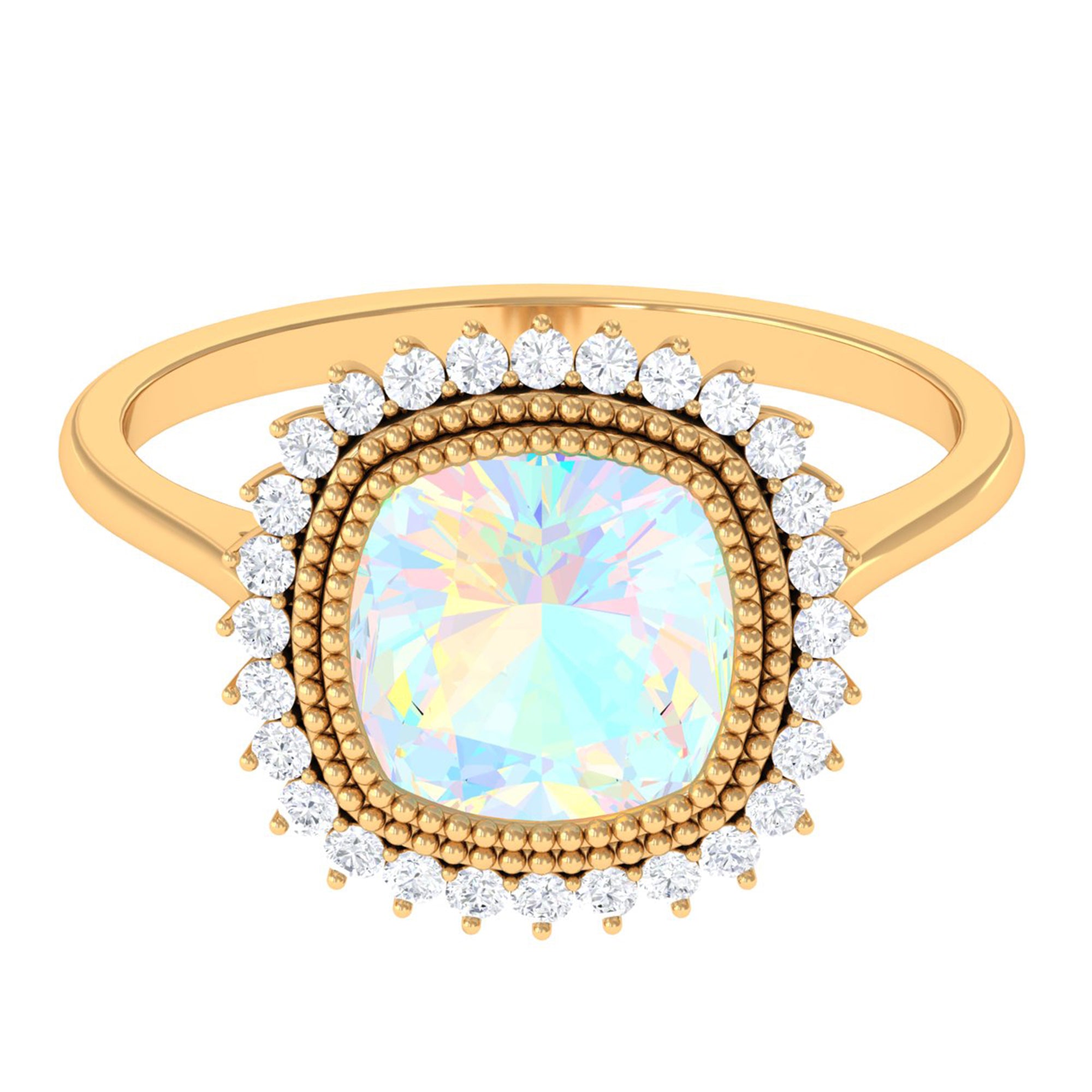 Cushion Cut Ethiopian Opal Statement Engagement Ring with Diamond Halo Ethiopian Opal - ( AAA ) - Quality - Rosec Jewels