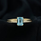 Solitaire Engagement Ring with Emerald Cut Sky Blue Topaz and Diamond Sky Blue Topaz - ( AAA ) - Quality - Rosec Jewels