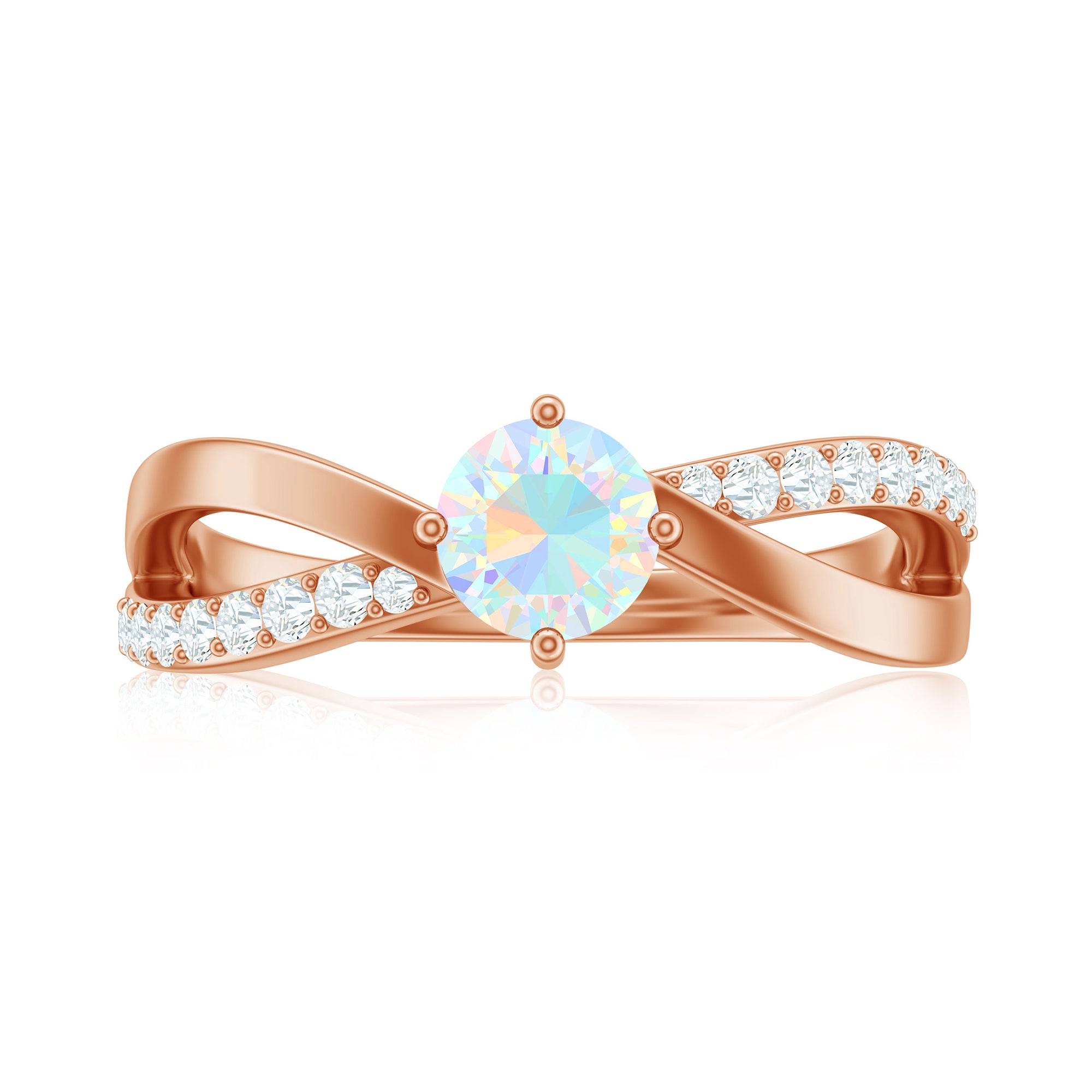 1/2 CT Ethiopian Opal Solitaire and Diamond Infinity Ring Ethiopian Opal - ( AAA ) - Quality - Rosec Jewels