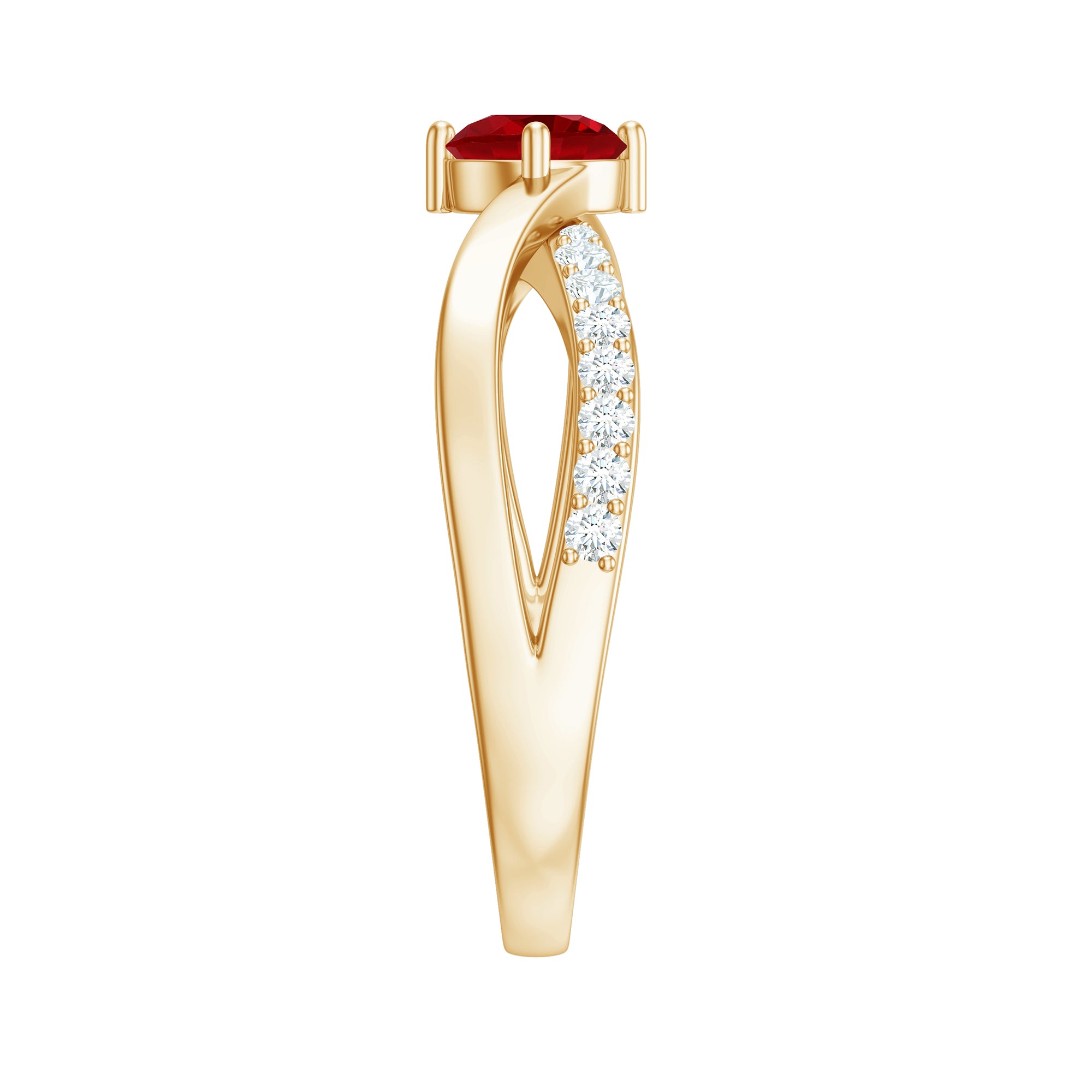 Created Ruby Solitaire Ring with Diamond Accent Lab Created Ruby - ( AAAA ) - Quality - Rosec Jewels