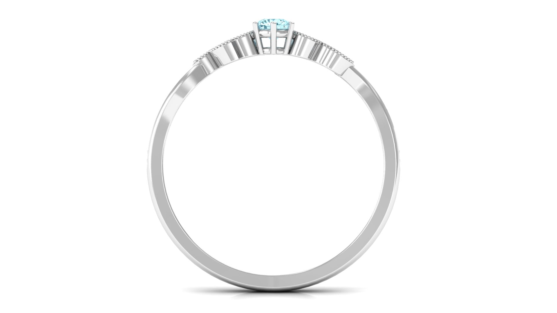 Aquamarine and Diamond Leaf Branch Promise Ring Aquamarine - ( AAA ) - Quality - Rosec Jewels