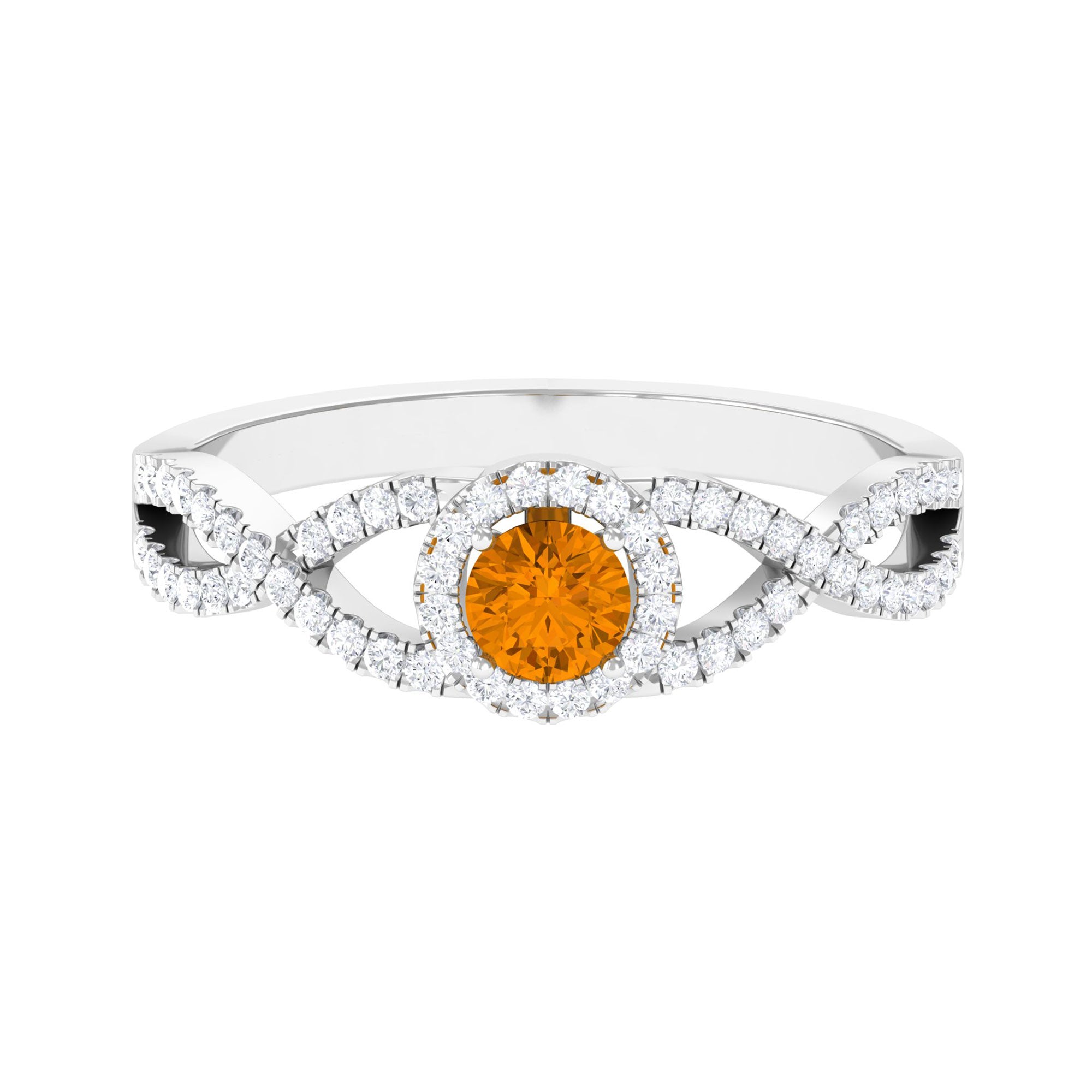 Criss Cross Shank Citrine and Diamond Halo Engagement Ring Citrine - ( AAA ) - Quality - Rosec Jewels