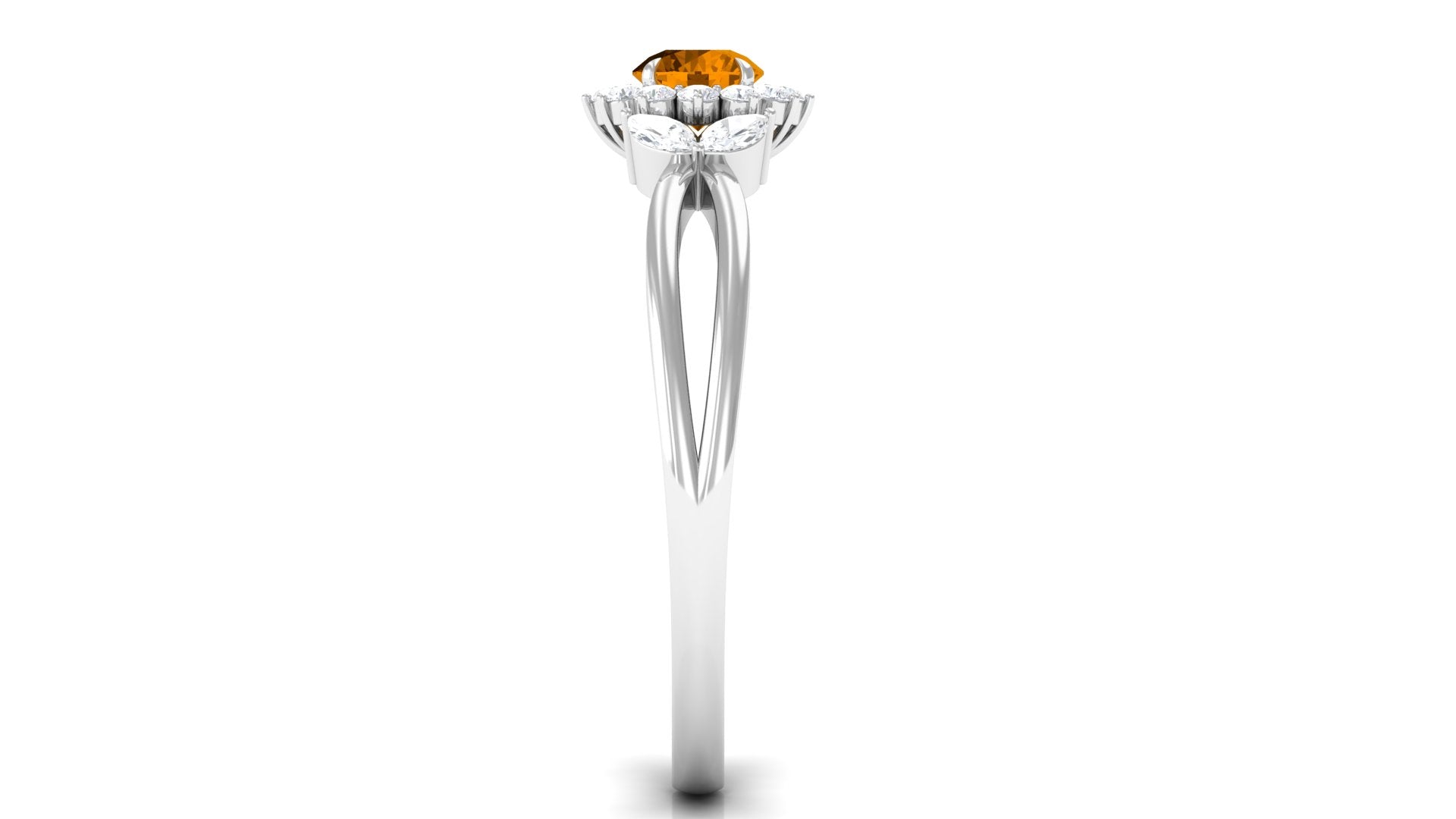 Split Shank Citrine Flower Engagement Ring with Diamond Citrine - ( AAA ) - Quality - Rosec Jewels