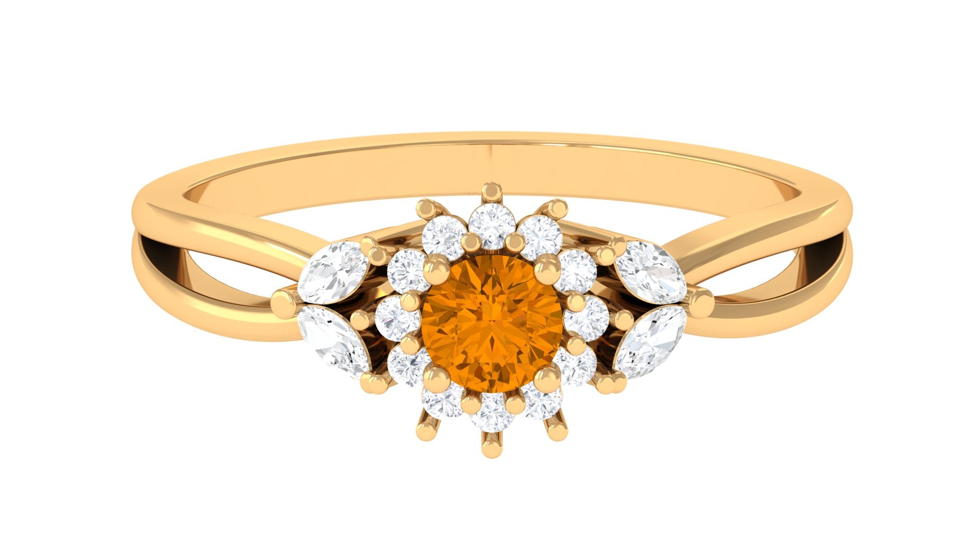 Split Shank Citrine Flower Engagement Ring with Diamond Citrine - ( AAA ) - Quality - Rosec Jewels