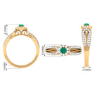 Real Emerald and Diamond Designer Engagement Ring in Split Shank Emerald - ( AAA ) - Quality - Rosec Jewels