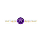 Round Amethyst Solitaire Engagement Ring with Diamond Amethyst - ( AAA ) - Quality - Rosec Jewels