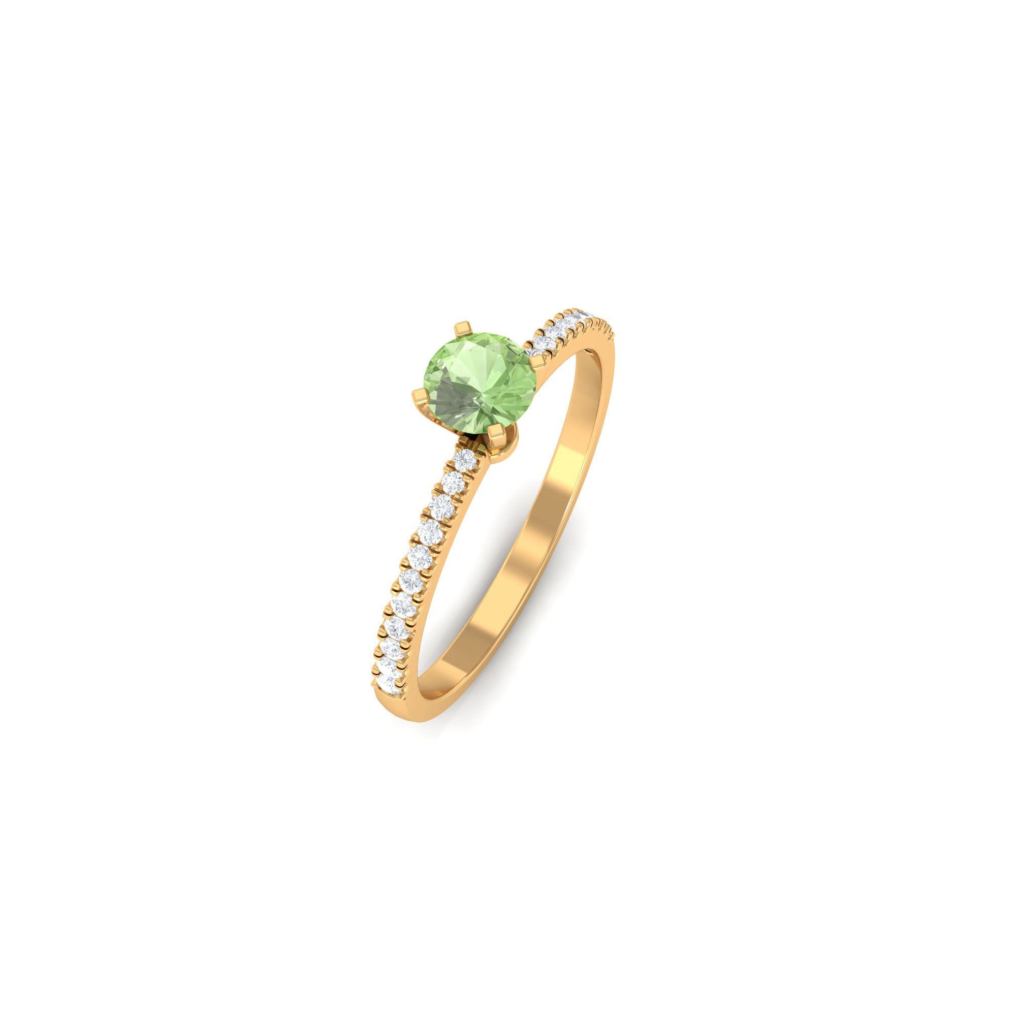 Green Sapphire Solitaire Engagement Ring with Diamond Side Stones Green Sapphire - ( AAA ) - Quality - Rosec Jewels