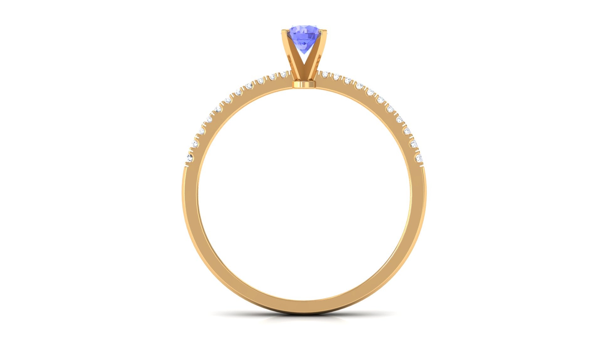 Tanzanite Solitaire Ring with Diamond Side Stones Tanzanite - ( AAA ) - Quality - Rosec Jewels