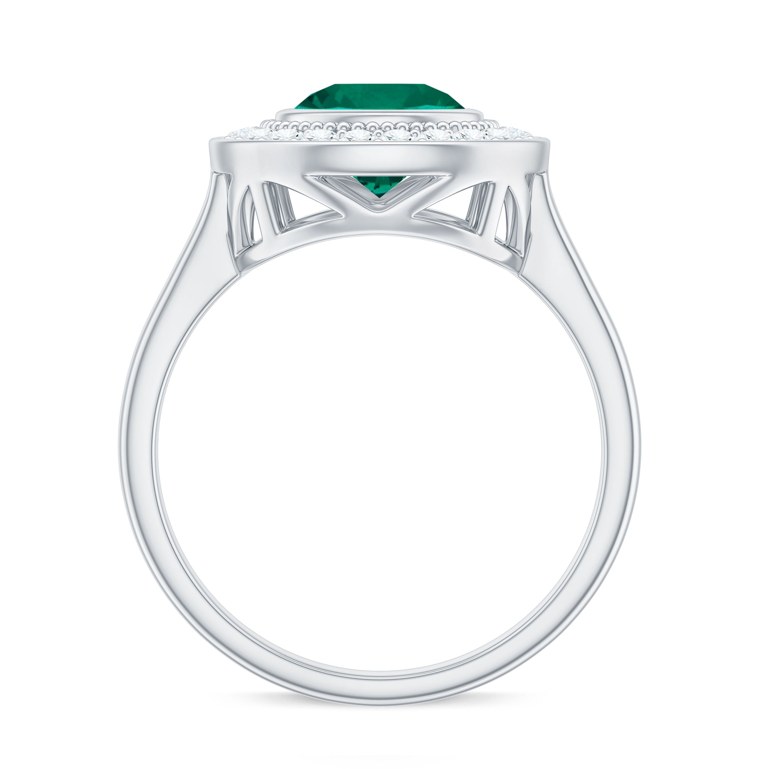 Vintage Style Lab Grown Emerald Engagement Ring With Moissanite Halo Lab Created Emerald - ( AAAA ) - Quality - Rosec Jewels