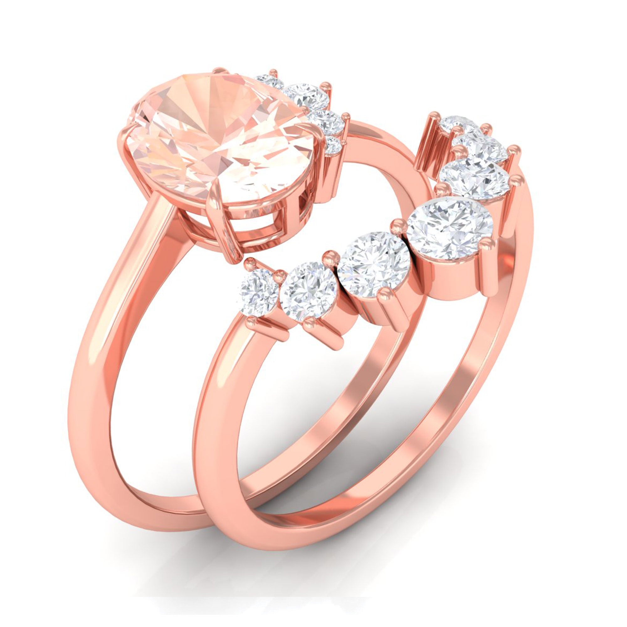 1.75 CT Morganite and Diamond Engagement Enhancer Ring Set Morganite - ( AAA ) - Quality - Rosec Jewels