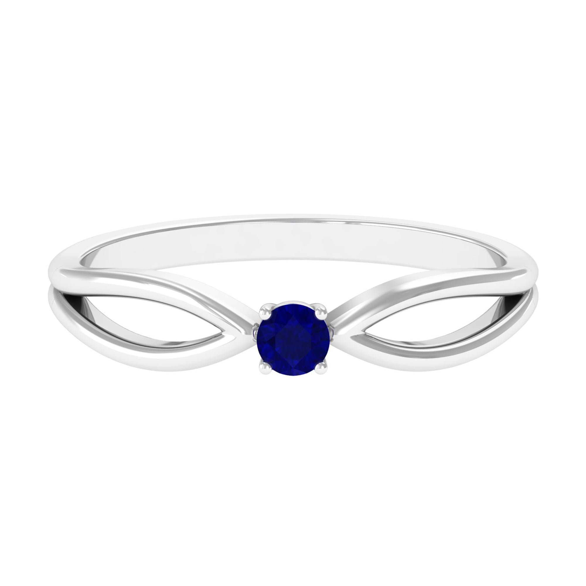 Real Blue Sapphire Minimal Promise Ring with Split Shank Blue Sapphire - ( AAA ) - Quality - Rosec Jewels