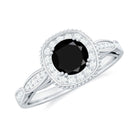 Vintage Inspired Black Onyx Engagement Ring with Diamond Halo Black Onyx - ( AAA ) - Quality - Rosec Jewels