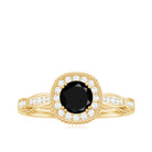 Vintage Inspired Black Onyx Engagement Ring with Diamond Halo Black Onyx - ( AAA ) - Quality - Rosec Jewels