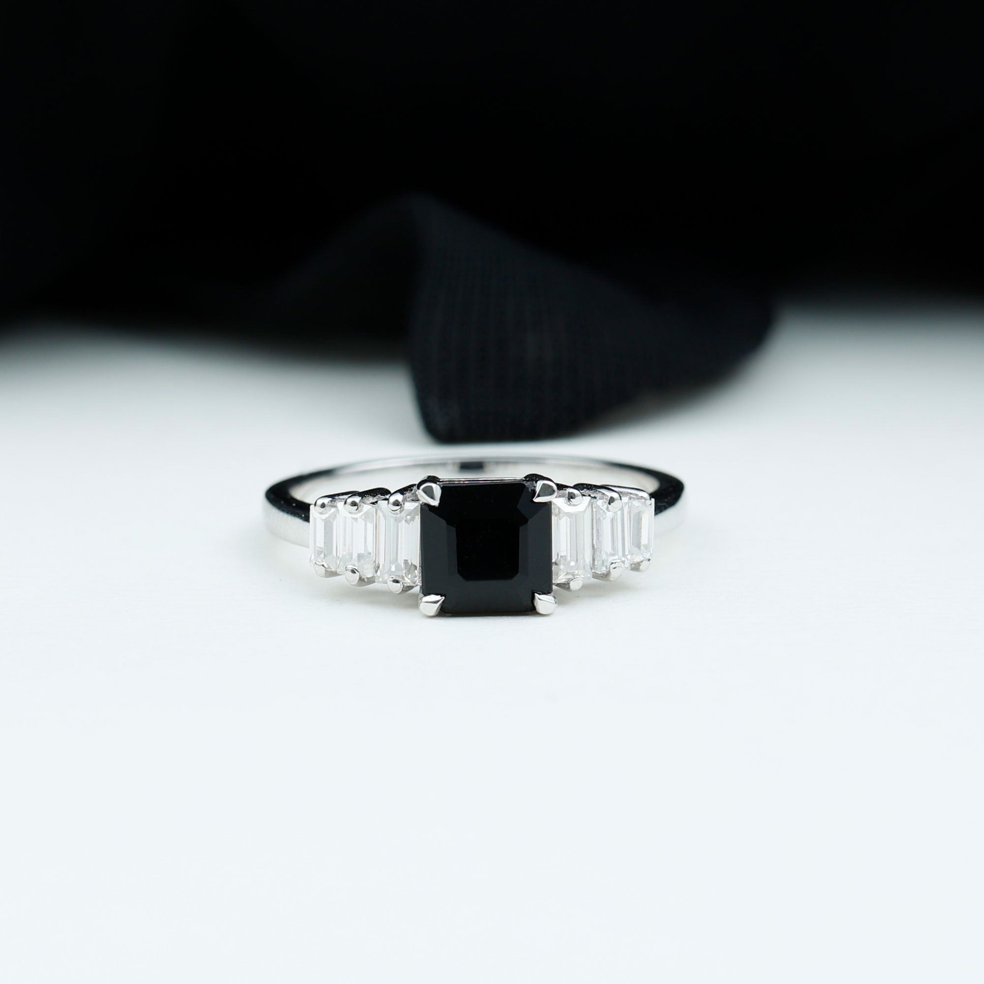 Real Black Onyx Engagement Ring With Moissanite Black Onyx - ( AAA ) - Quality 92.5 Sterling Silver 9.5 - Rosec Jewels