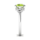 Round Peridot Solitaire Flower Engagement Ring with Diamond Peridot - ( AAA ) - Quality - Rosec Jewels