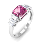 Asscher Cut Pink Tourmaline Engagement Ring with Moissanite Pink Tourmaline - ( AAA ) - Quality - Rosec Jewels