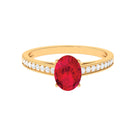 Oval Lab Grown Ruby Solitaire Ring with Moissanite Side Stones Lab Created Ruby - ( AAAA ) - Quality - Rosec Jewels