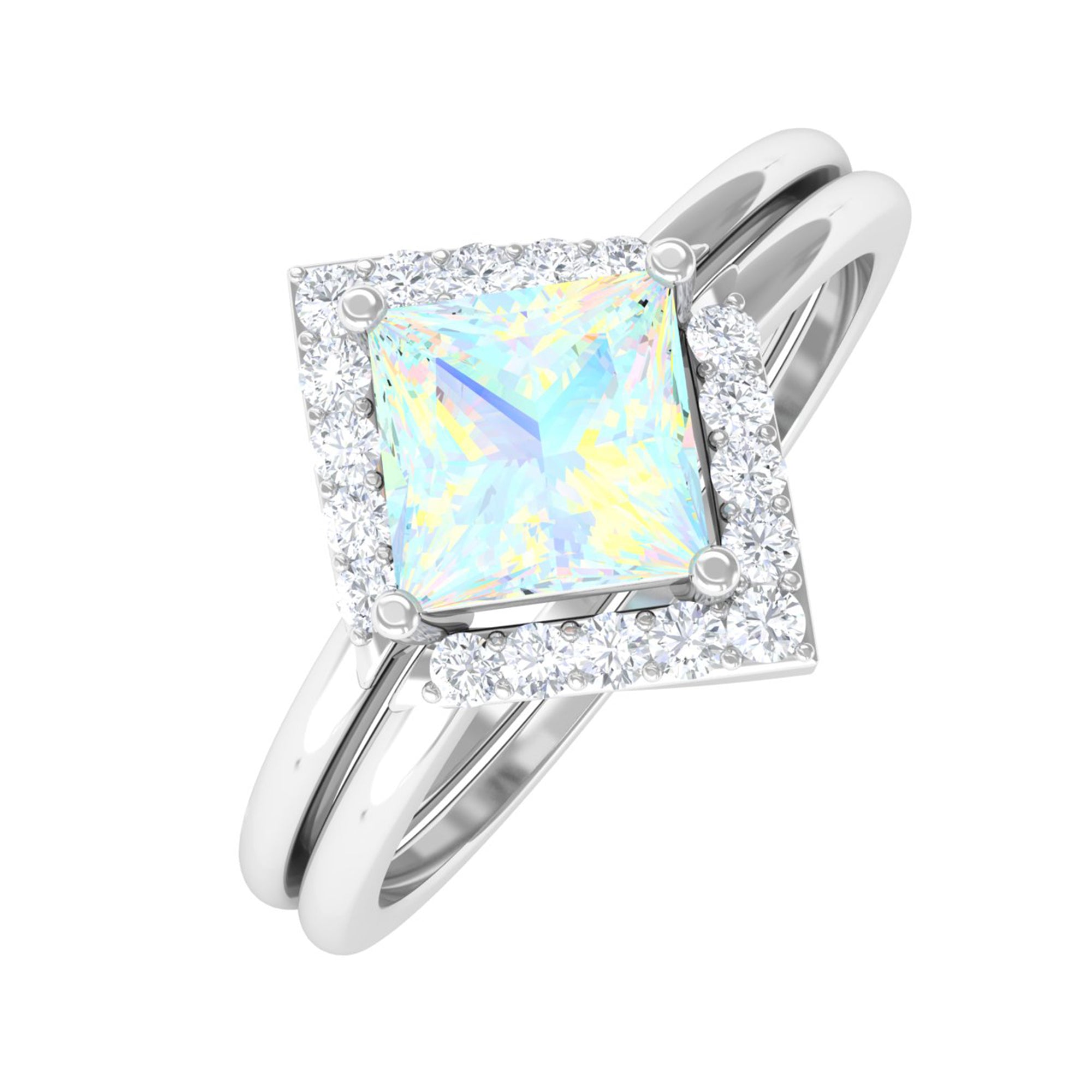 1 CT Minimal Princess Cut Ethiopian Opal and Moissanite Engagement Enhancer Ring Set Ethiopian Opal - ( AAA ) - Quality 92.5 Sterling Silver 5.5 - Rosec Jewels