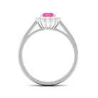 Floral Pink Sapphire Engagement Ring with Diamond Halo Pink Sapphire - ( AAA ) - Quality - Rosec Jewels