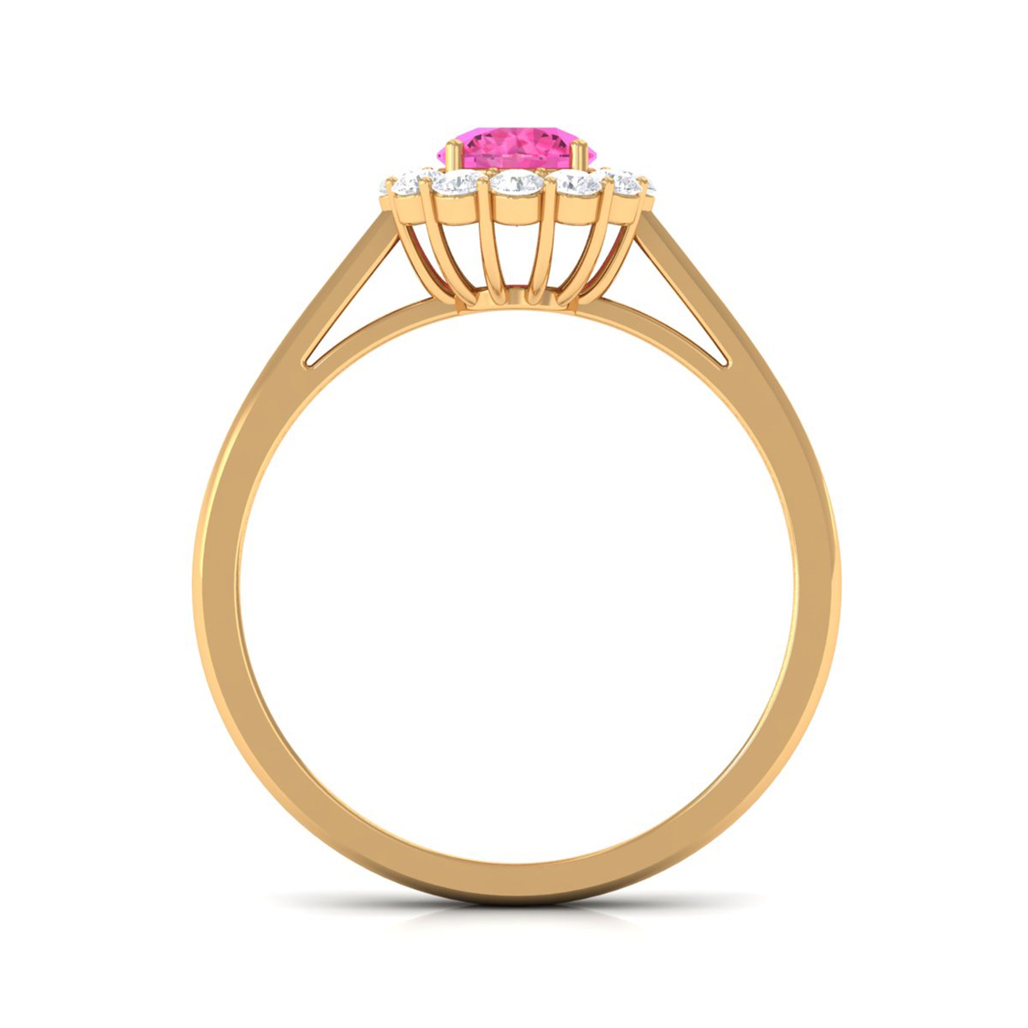 Floral Pink Sapphire Engagement Ring with Diamond Halo Pink Sapphire - ( AAA ) - Quality - Rosec Jewels