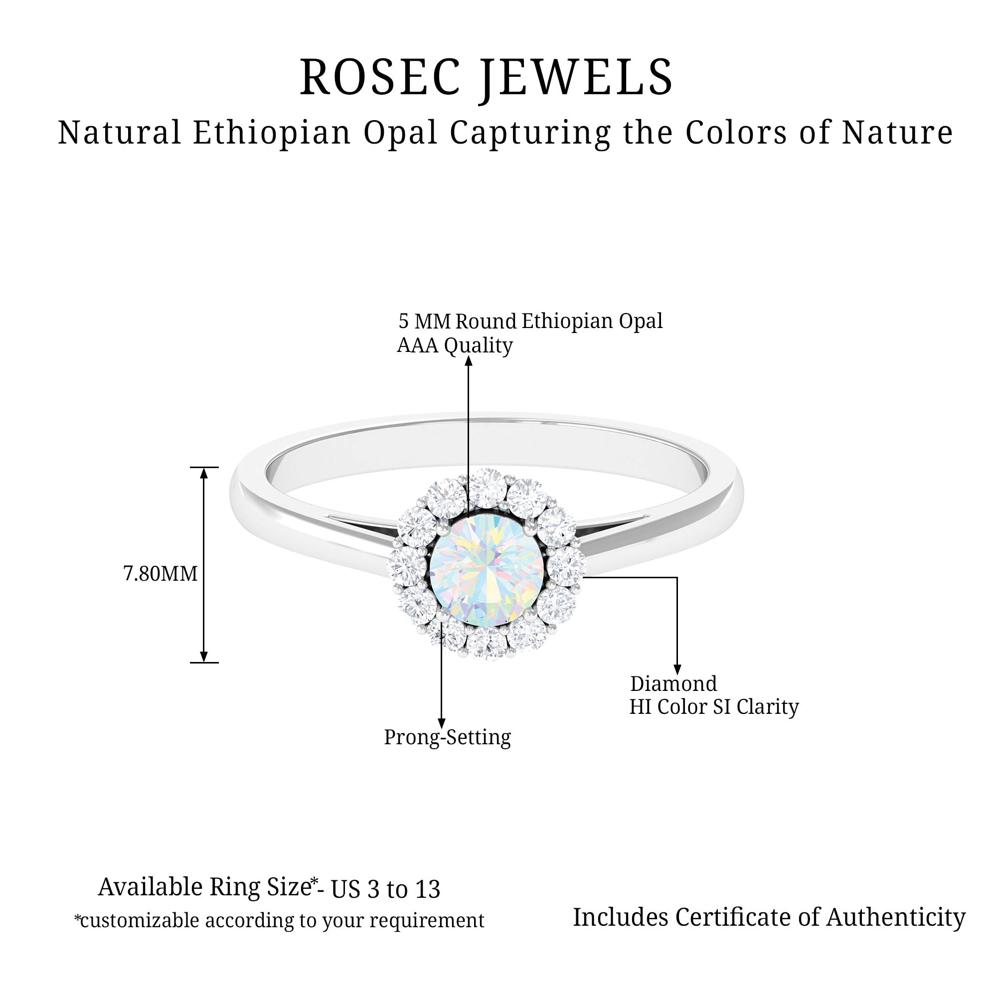 1 CT Ethiopian Opal and Diamond Floating Halo Engagement Ring Ethiopian Opal - ( AAA ) - Quality - Rosec Jewels