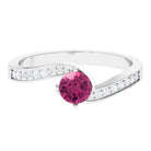 Pink Tourmaline Solitaire Bypass Ring with Diamond Pink Tourmaline - ( AAA ) - Quality - Rosec Jewels