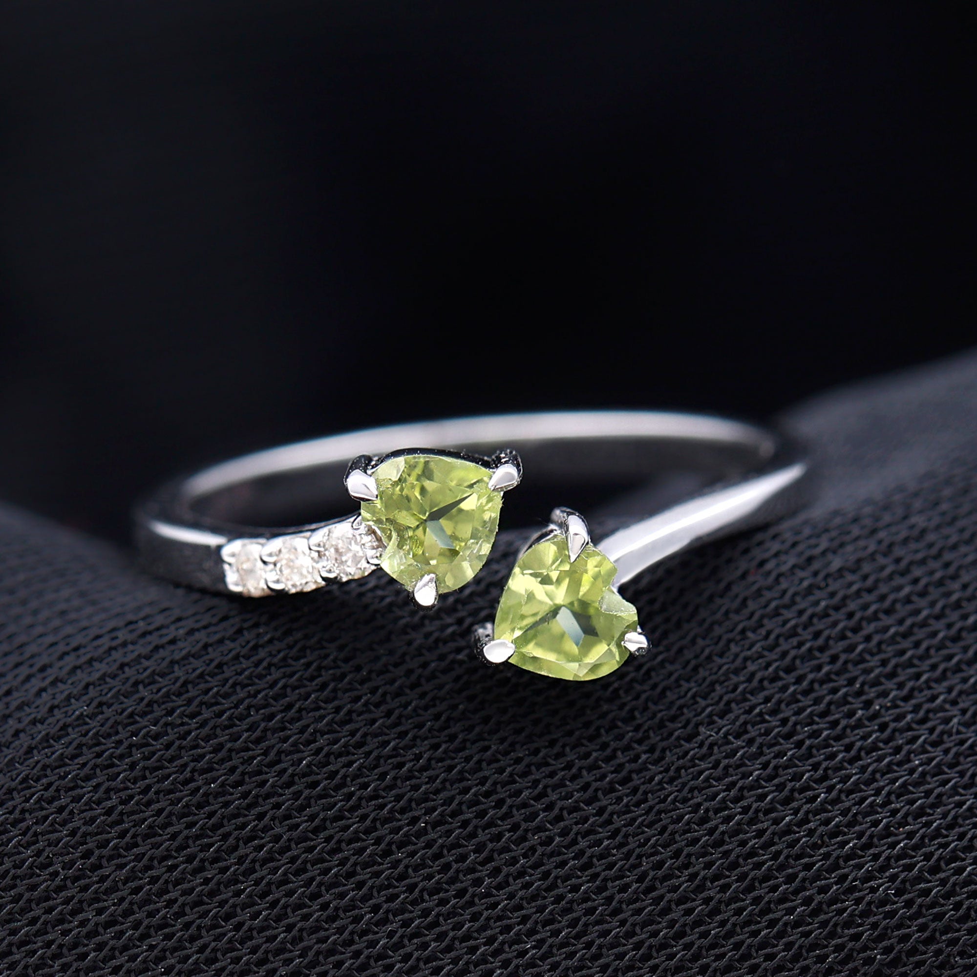 Heart Peridot Promise Ring with Diamond Peridot - ( AAA ) - Quality - Rosec Jewels