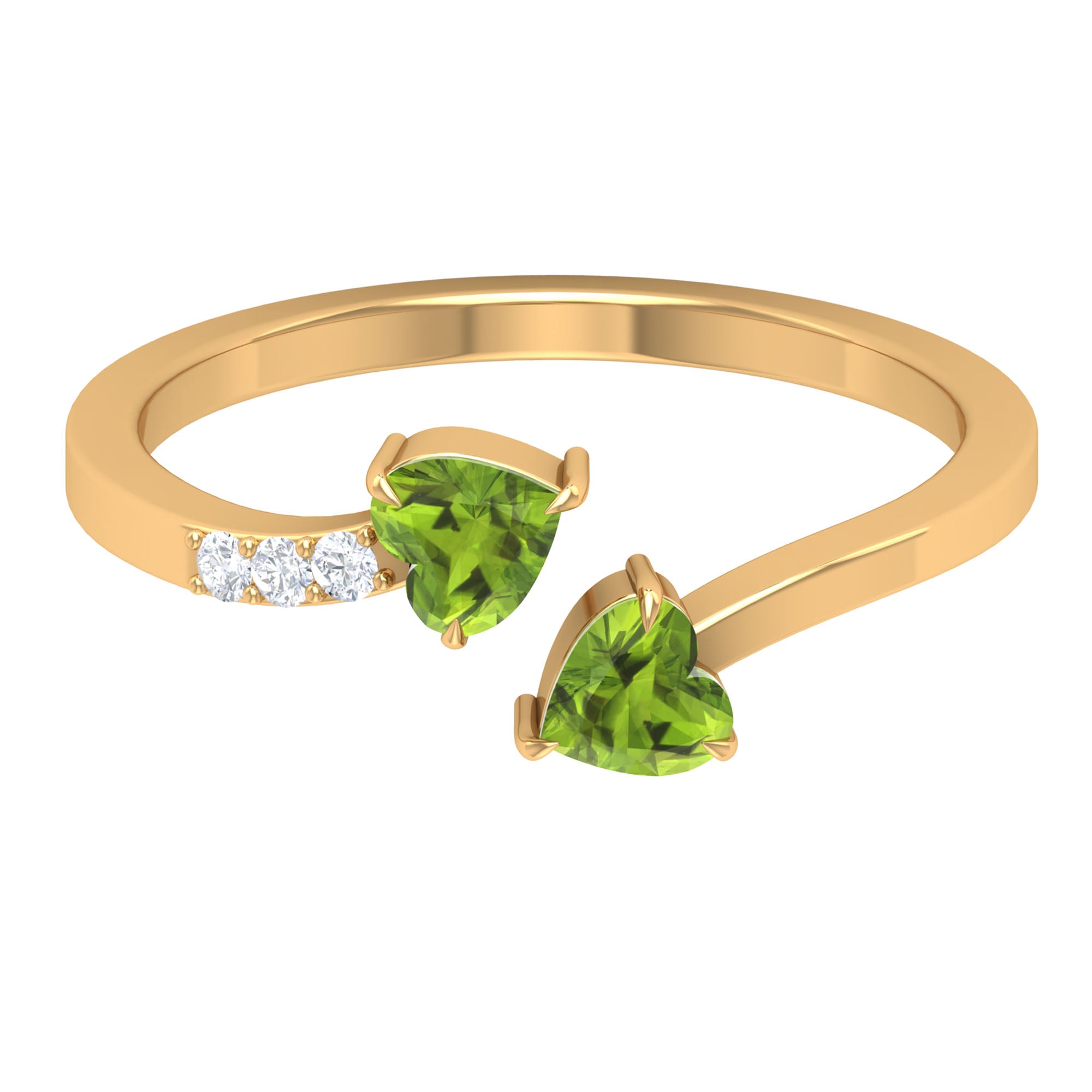 Heart Peridot Promise Ring with Diamond Peridot - ( AAA ) - Quality - Rosec Jewels