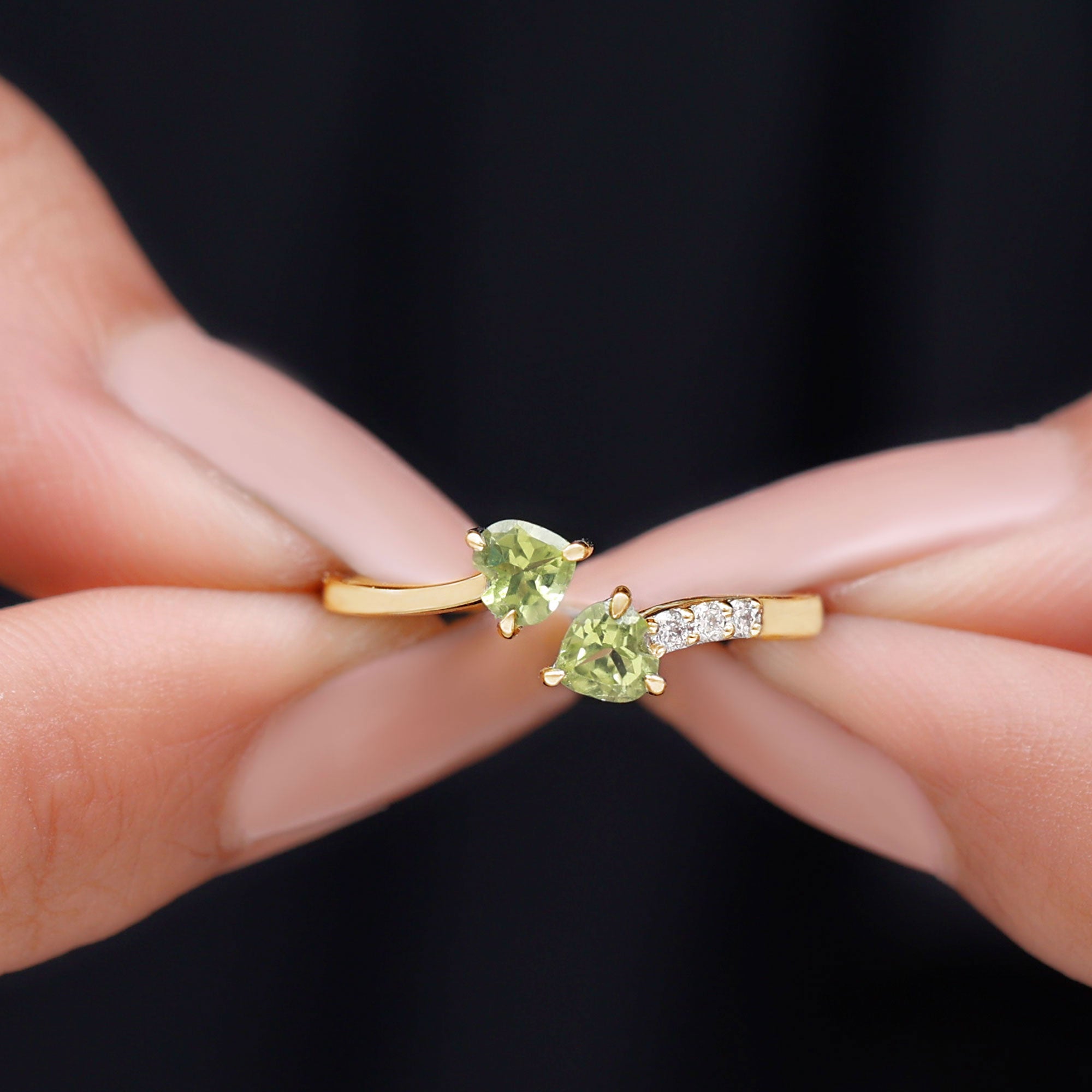 Heart Peridot Promise Ring with Diamond Peridot - ( AAA ) - Quality - Rosec Jewels