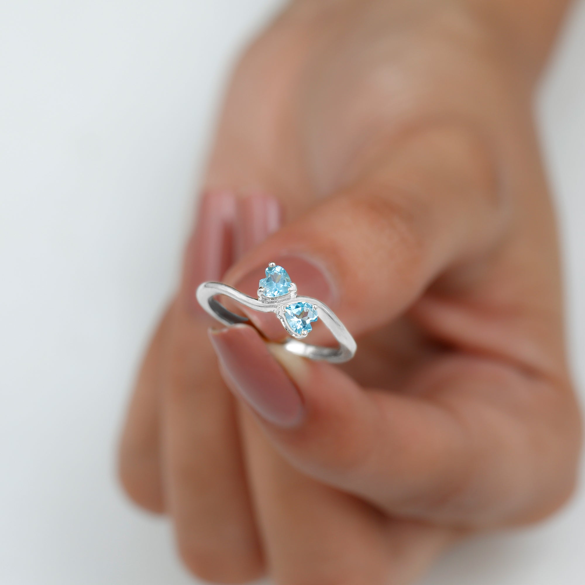 Two Stone Heart Promise Ring with Natural Swiss Blue Topaz Swiss Blue Topaz - ( AAA ) - Quality - Rosec Jewels