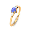 Heart Shape Tanzanite 3 Stone Promise Ring with Diamond Tanzanite - ( AAA ) - Quality - Rosec Jewels