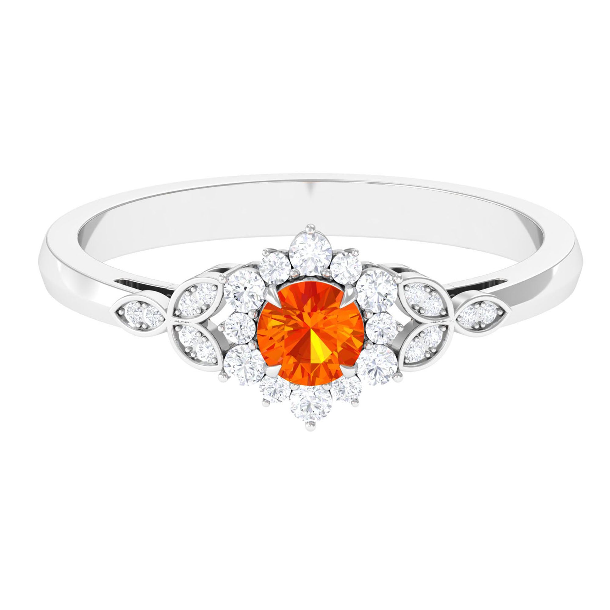 Orange Sapphire Flower Engagement Ring with Diamond Halo Orange Sapphire - ( AAA ) - Quality - Rosec Jewels