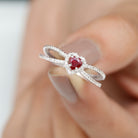 Heart Ruby Split Shank Engagement Ring with Diamond Accent Ruby - ( AAA ) - Quality - Rosec Jewels