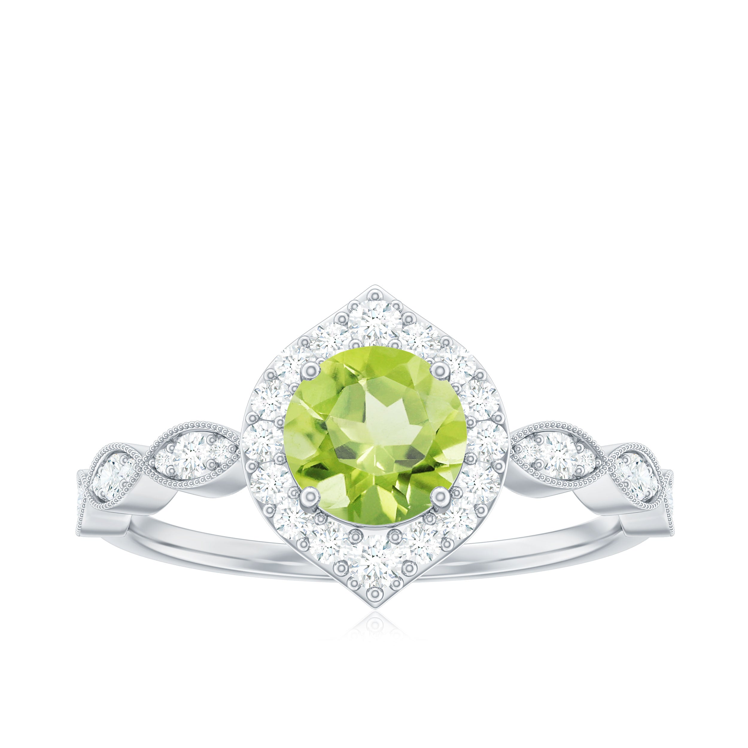 1.25 CT Peridot Vintage Engagement Ring with Diamond Accent Peridot - ( AAA ) - Quality - Rosec Jewels