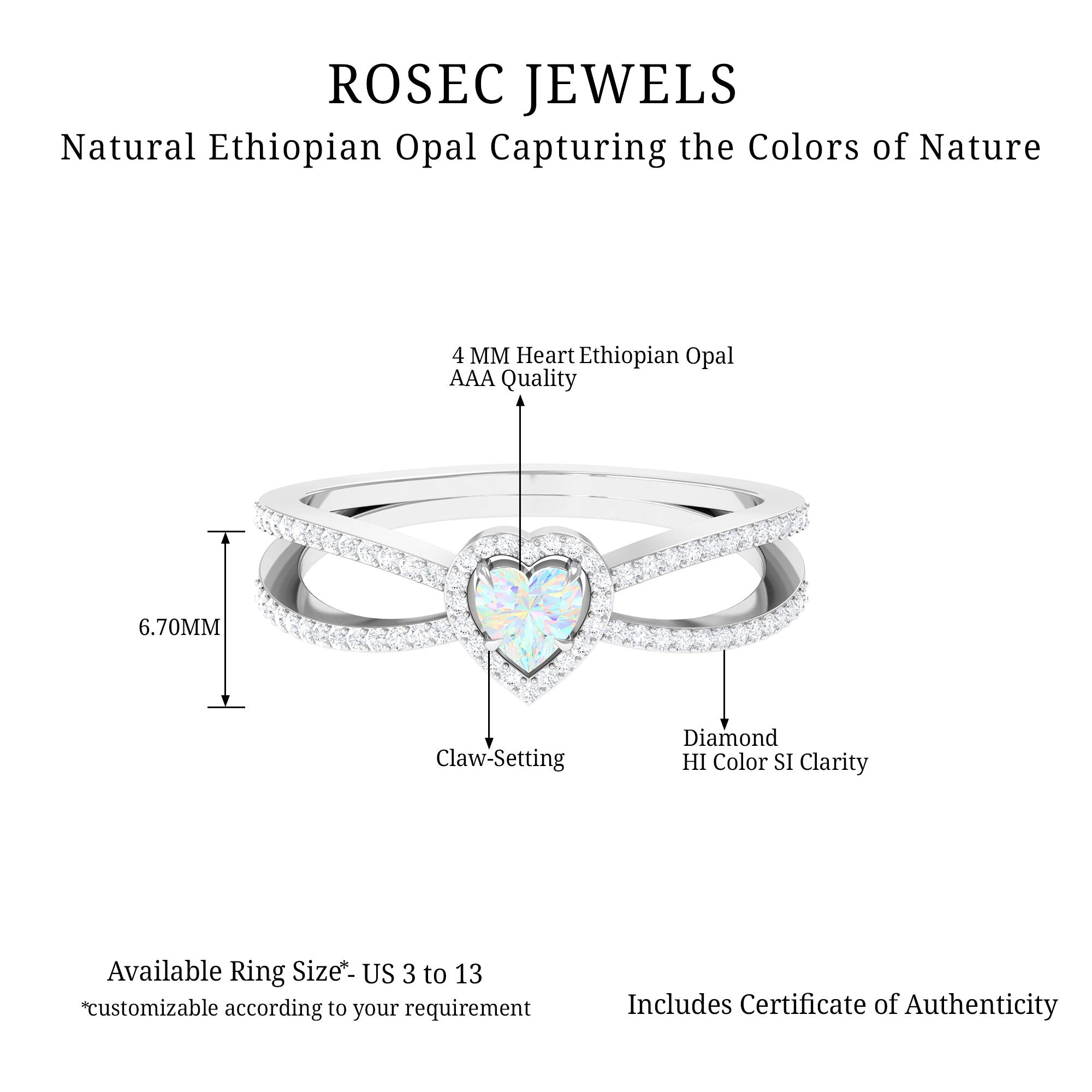 Heart Shape Ethiopian Opal Split Shank Engagement Ring with Diamond Ethiopian Opal - ( AAA ) - Quality - Rosec Jewels