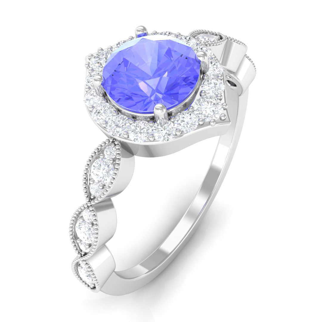 1.50 CT Vintage Style Tanzanite Engagement Ring with Diamond Accent Tanzanite - ( AAA ) - Quality - Rosec Jewels