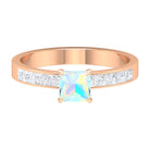 Princess Cut Ethiopian Opal Solitaire Ring with Diamond Side Stones Ethiopian Opal - ( AAA ) - Quality - Rosec Jewels