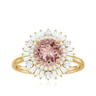 Round Morganite Cocktail Ring with Moissanite Double Halo Morganite - ( AAA ) - Quality - Rosec Jewels