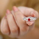 Criss Cross Shank Created Ruby and Diamond Halo Engagement Ring Lab Created Ruby - ( AAAA ) - Quality - Rosec Jewels