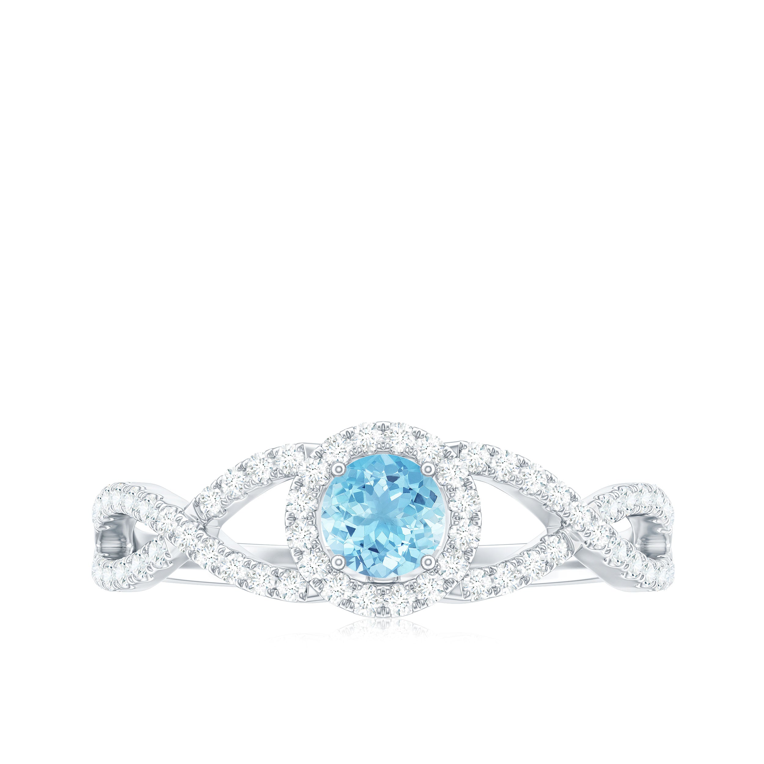 Aquamarine Criss Cross Engagement Ring with Diamond Halo Aquamarine - ( AAA ) - Quality - Rosec Jewels