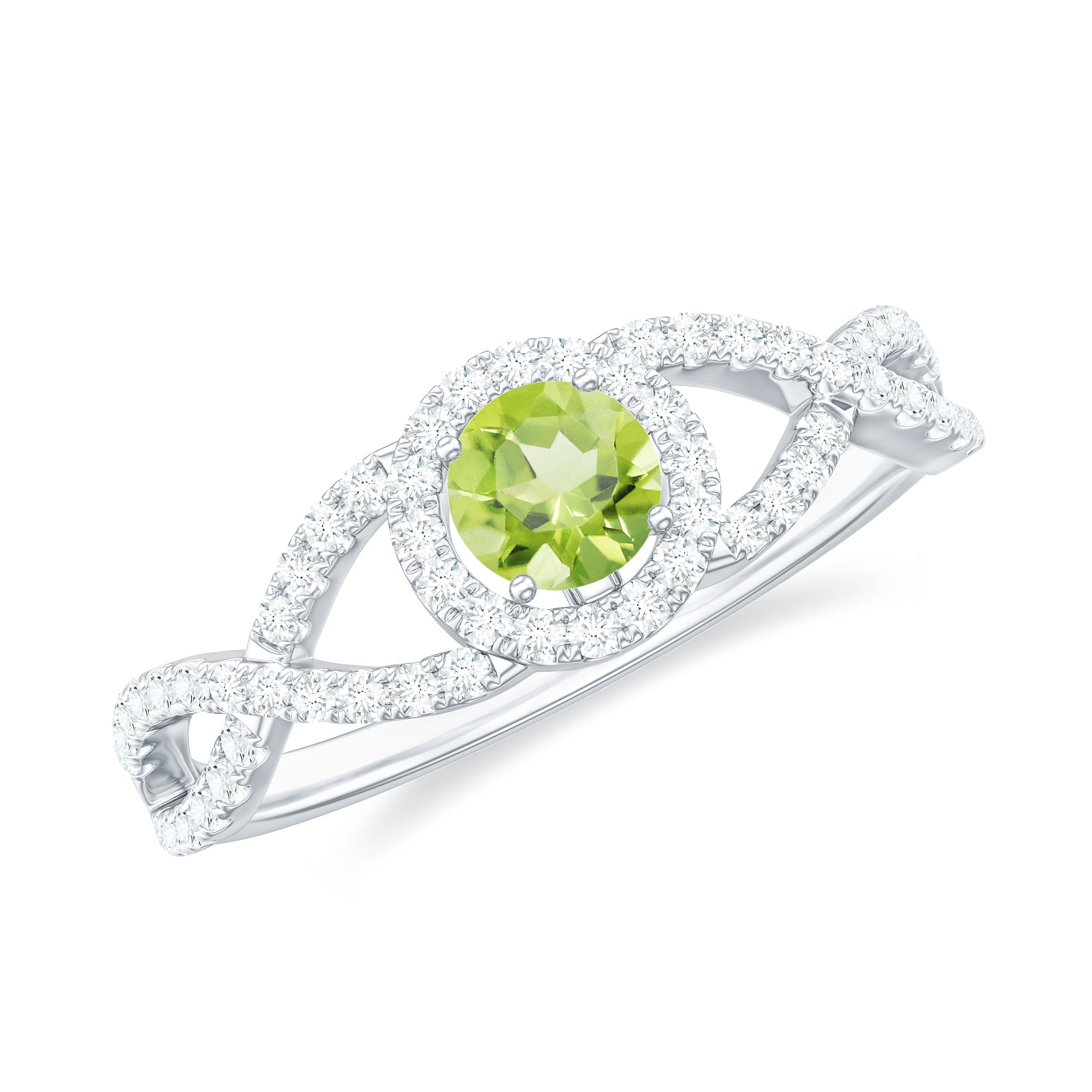 Peridot and Diamond Criss Cross Engagement Ring Peridot - ( AAA ) - Quality - Rosec Jewels