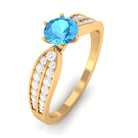 Swiss Blue Topaz Engagement Ring with Diamond Side Stones Swiss Blue Topaz - ( AAA ) - Quality - Rosec Jewels